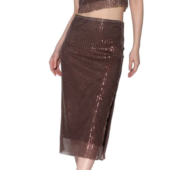 Walter Baker Crista Skirt City Sequin Mink Brown Size 4 Midi NWT MSRP $268 - Picture 2 of 14